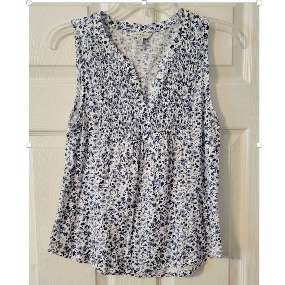 Lucky Brand sleeveless BLOUSE blue white Top S